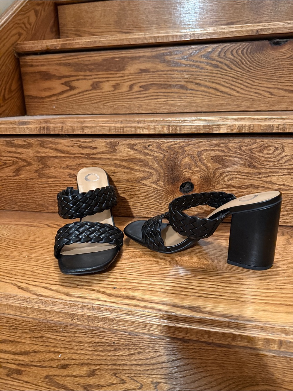NWT 🖤Black Braided Block Heel Sandals - Women's Stylish Slip-On